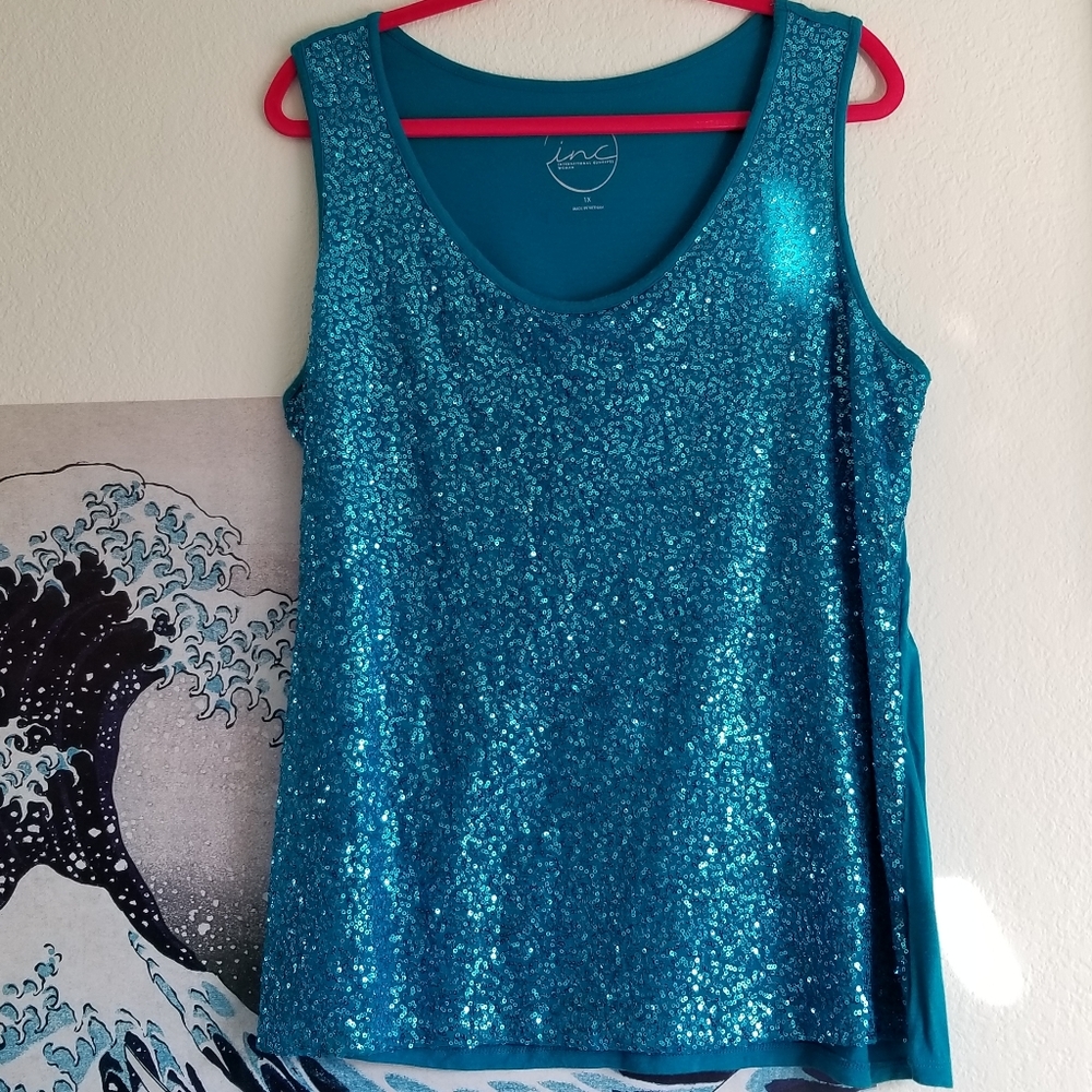 Teal Sequined Tank Top